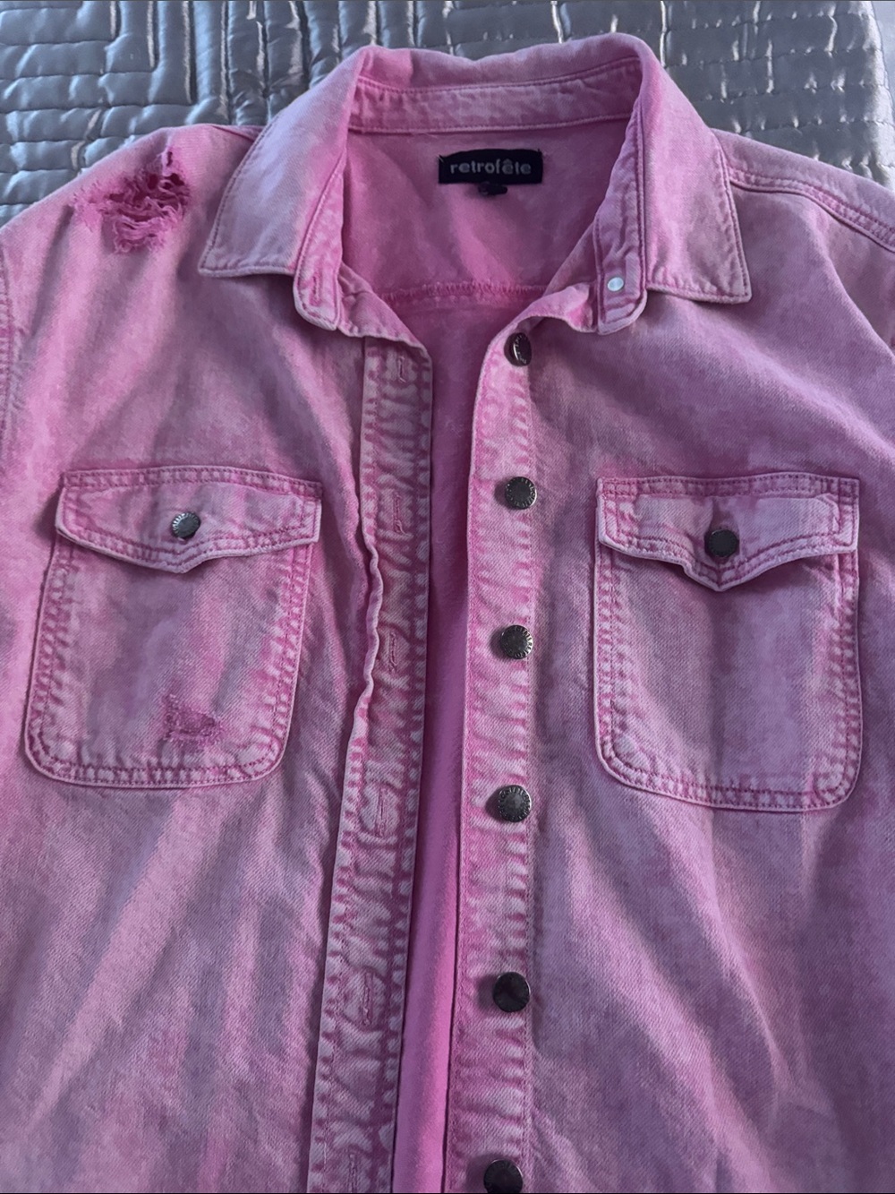 Retrofete Pink Distressed Denim Jacket